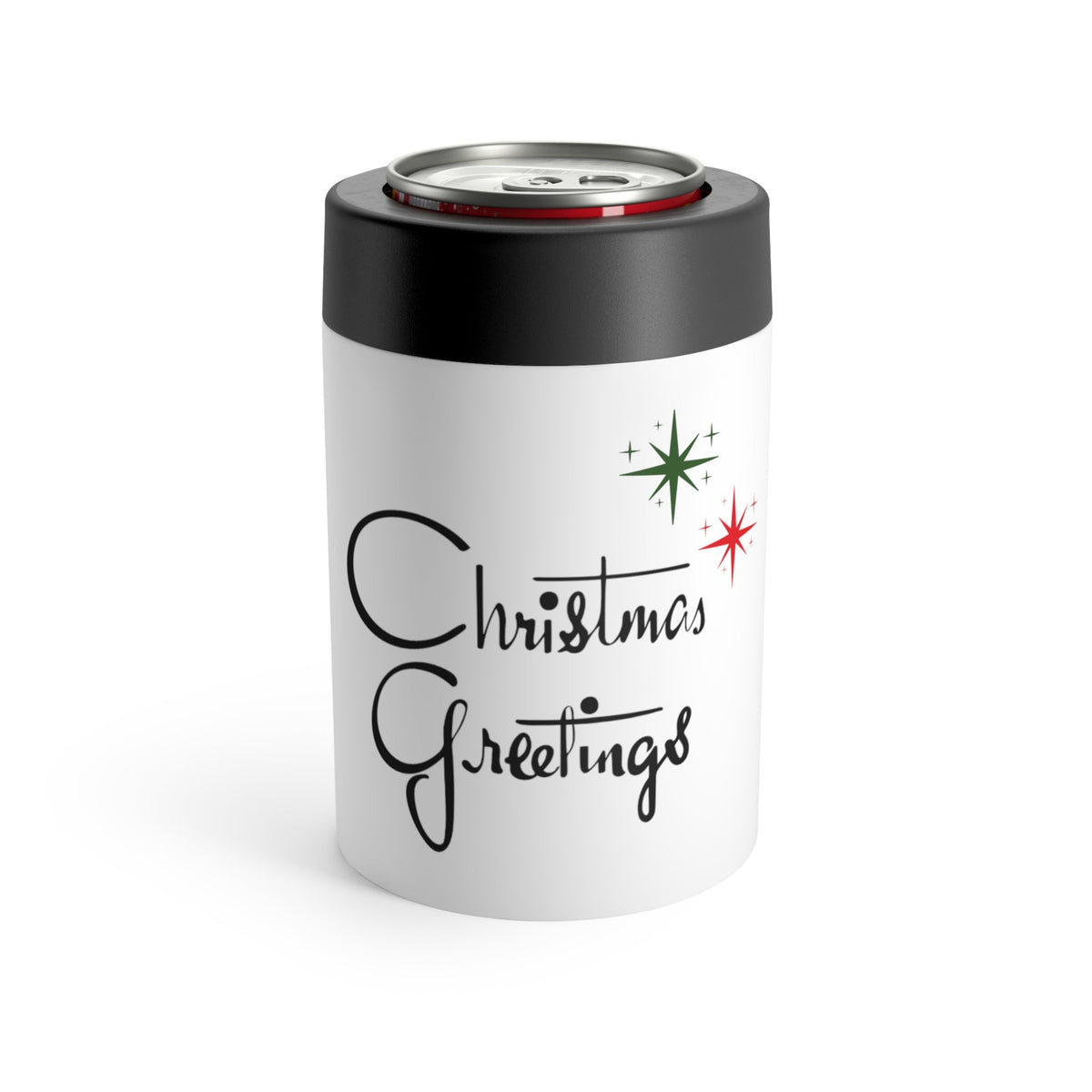 Christmas Greetings Starburst Mid Century Retro Christmas Print Stainless Steel Can Holder