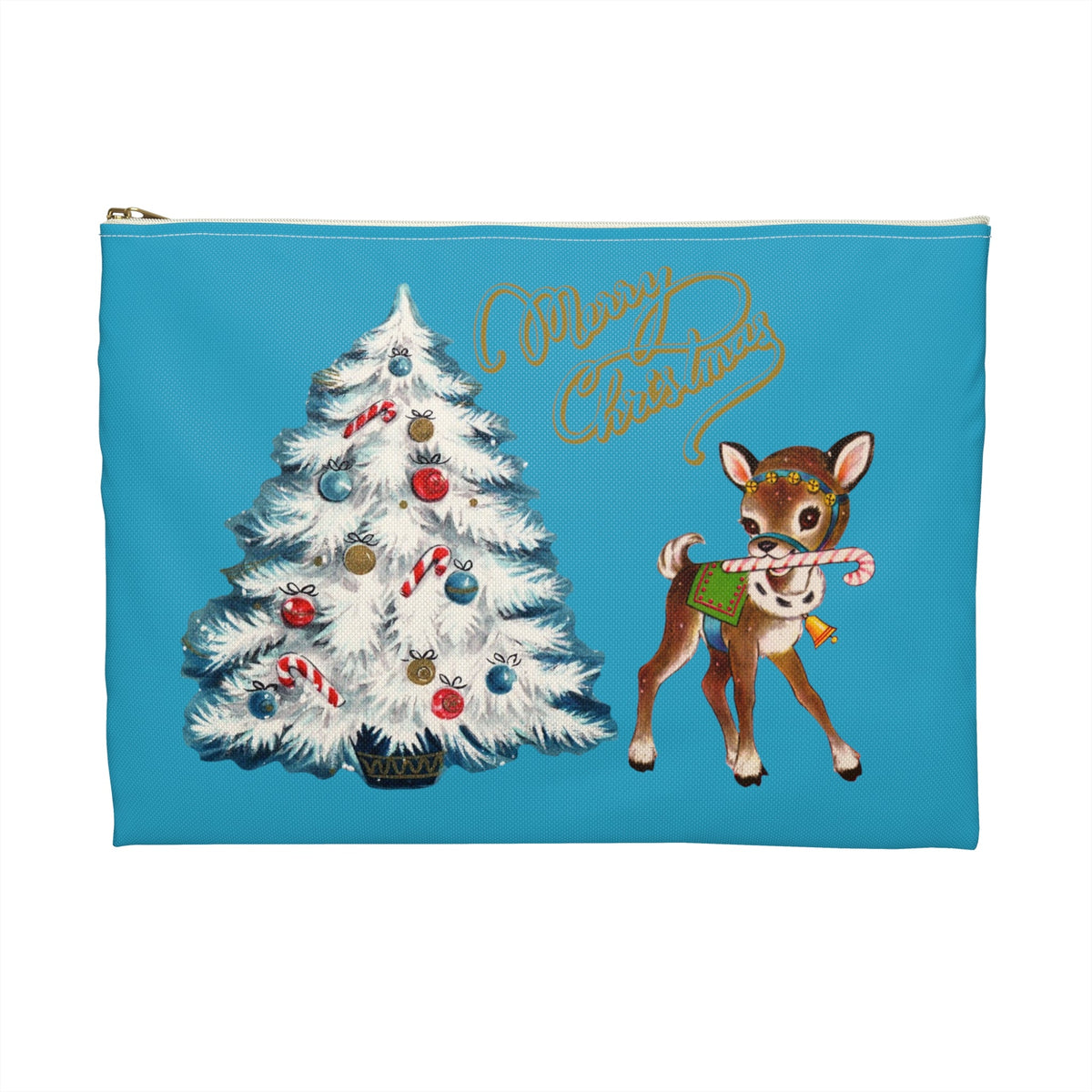Merry Christmas Reindeer Tree Retro Christmas Print Polyester Accessory Pouch Travel Bag