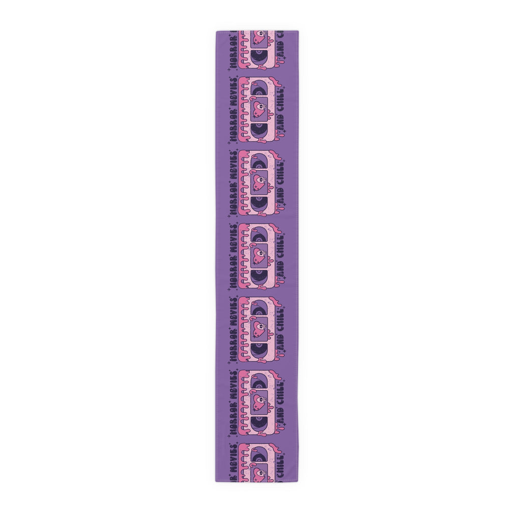 Horror Movies And Chill Distressed Halloween Purple Decor Cotton Poly Table Runner