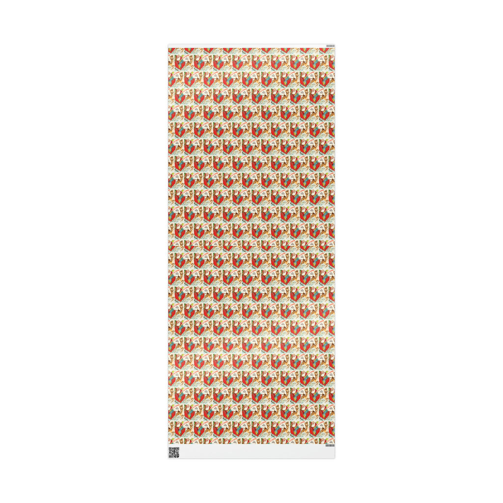 A Jolly Christmas Dear Friend Santa In Sleigh With Reindeer Mid Century Retro Christmas Print Holiday Gift Wrap Paper - Glossy Or Matte