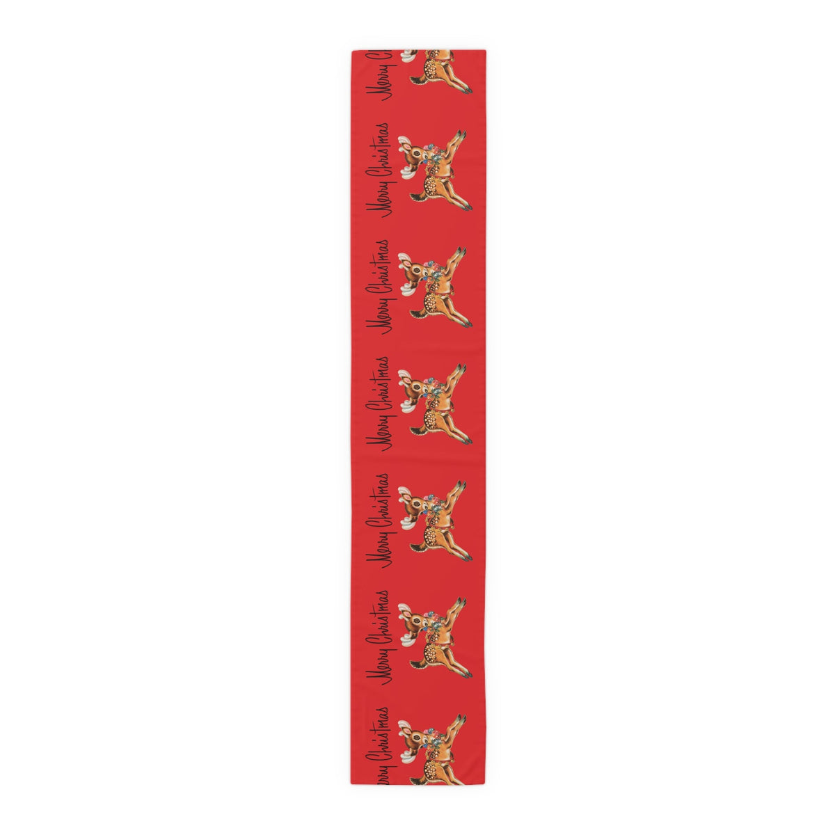 Merry Christmas Reindeer Mid Century Red Retro Christmas Print Home Decor Cotton Poly Table Runner