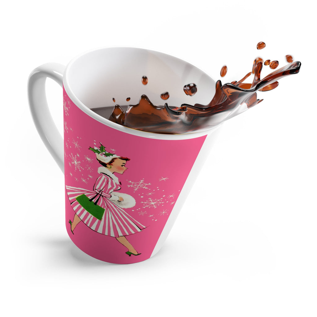 Pink Christmas Lady Mid Century Retro Christmas Print Latte Coffee Mug