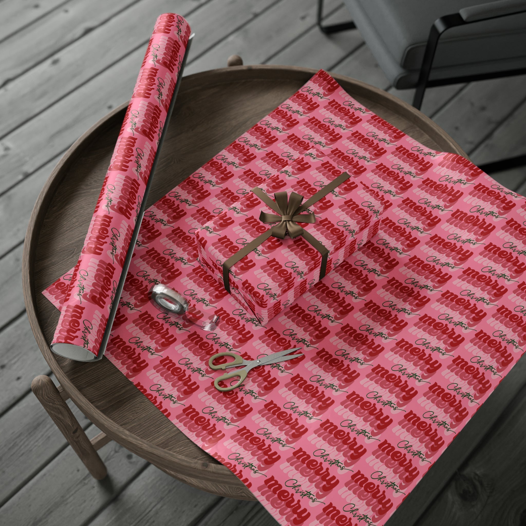 Merry Merry Merry Christmas Pink Retro Style Christmas Print Holiday Gift Wrap Paper - Glossy Or Matte