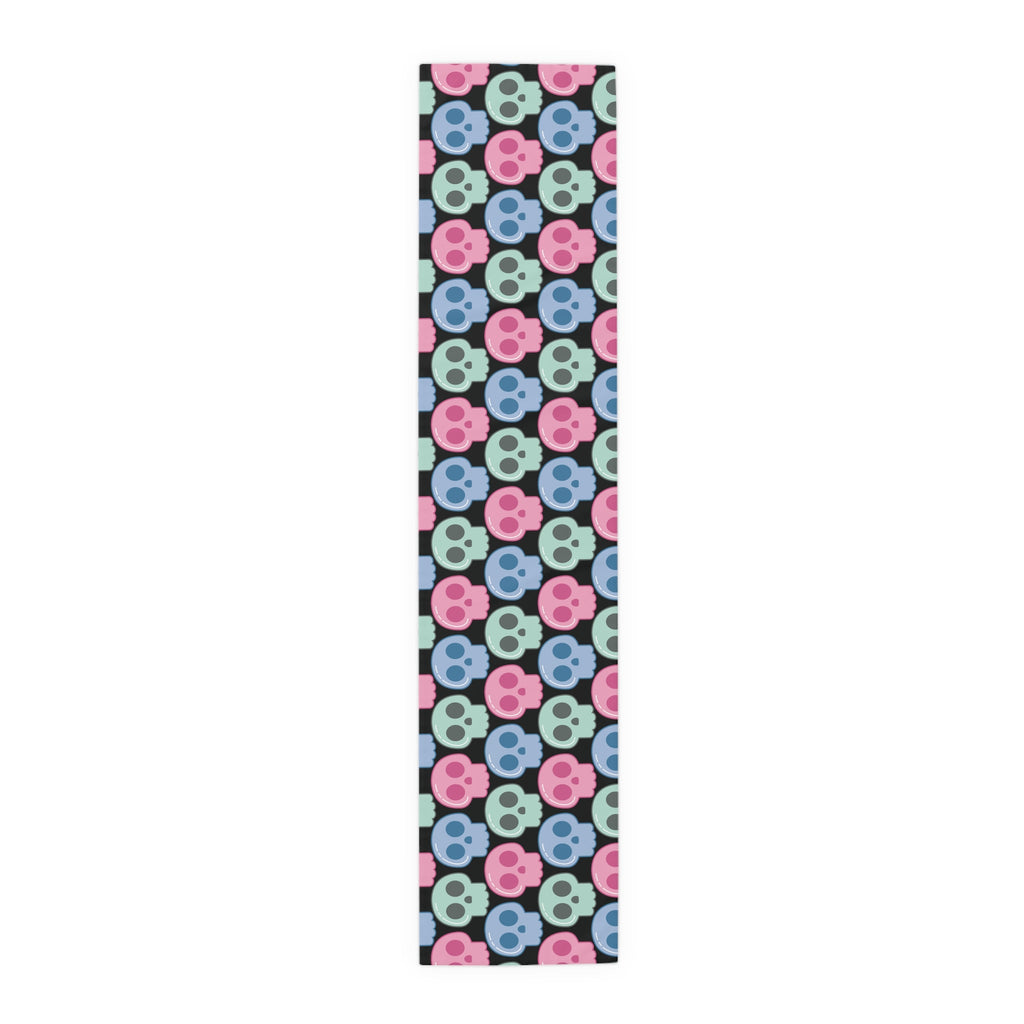 Pastel Goth Skulls Cute Halloween Black Decor Cotton Poly Table Runner