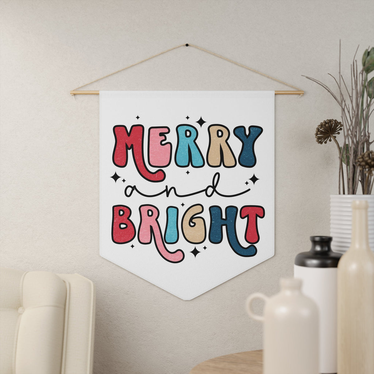 Merry And Bright Christmas Print Wall Hanging Banner Flag