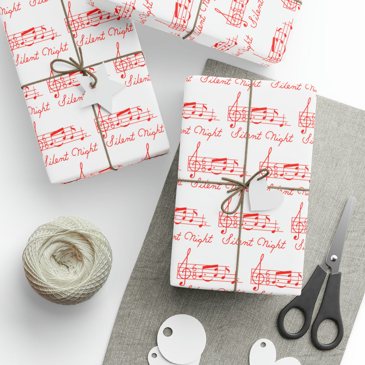 Silent Night Red Sheet Music Mid Century Retro Christmas Print Holiday Gift Wrap Paper - Glossy Or Matte