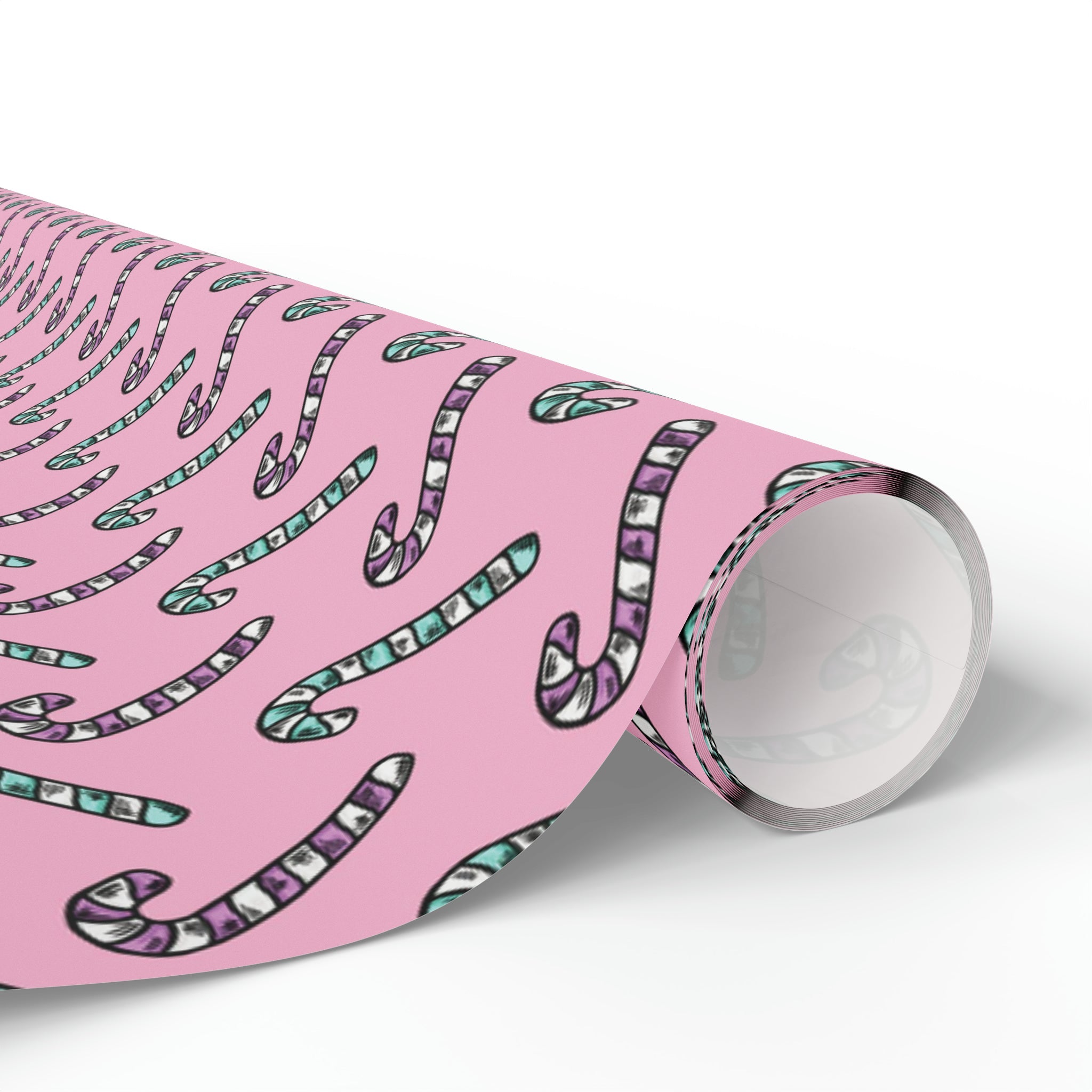Pink And Teal Pastel Candy Canes Pink Christmas Print Holiday Gift Wrap Paper - Glossy Or Matte