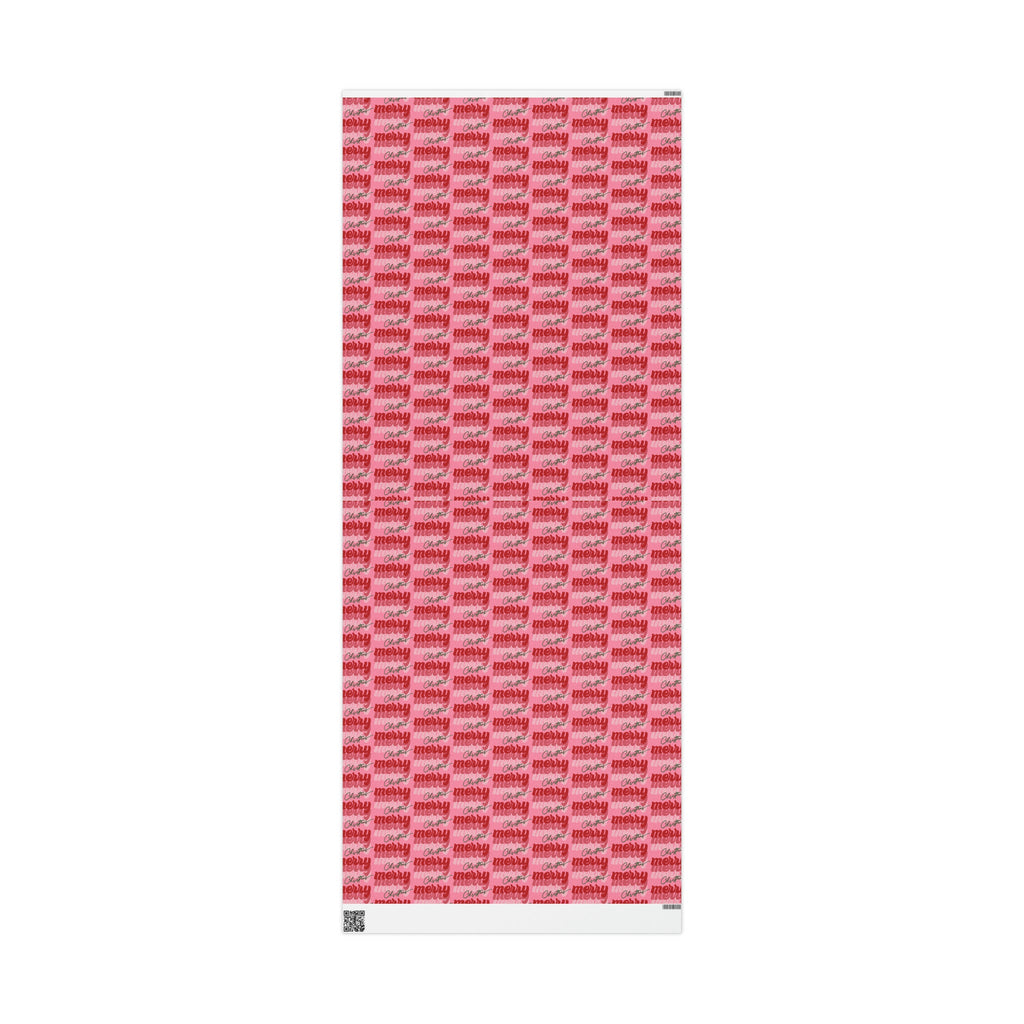 Merry Merry Merry Christmas Pink Retro Style Christmas Print Holiday Gift Wrap Paper - Glossy Or Matte