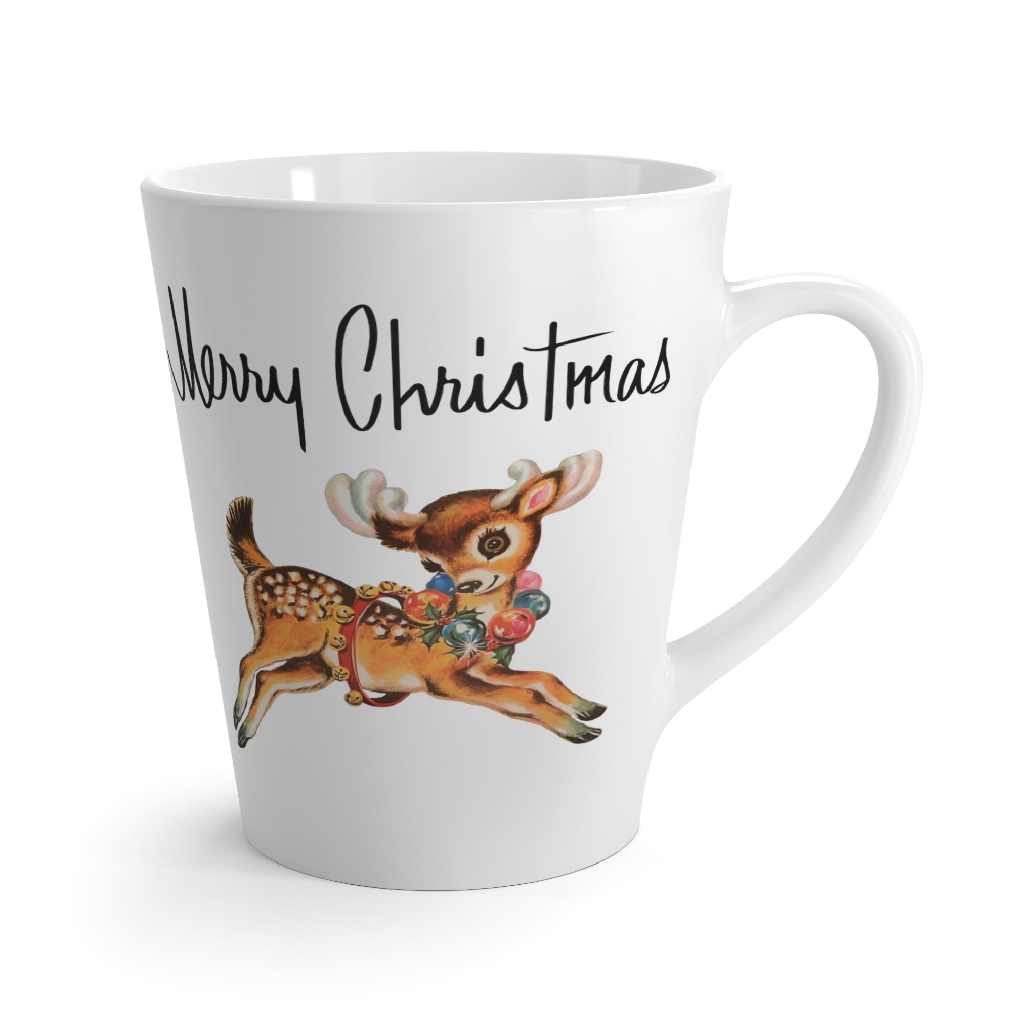 Merry Christmas Reindeer Mid Century Retro Christmas Print Latte Mug