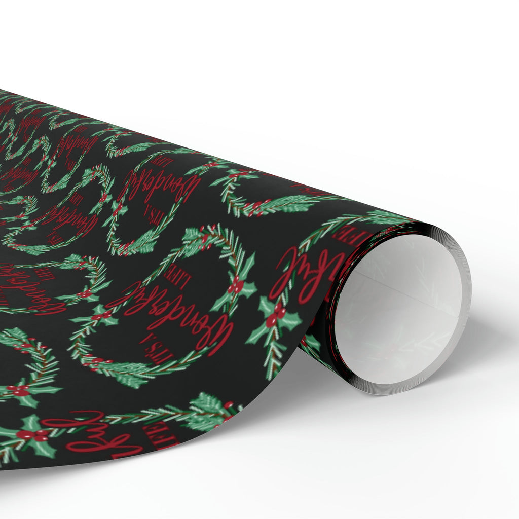 It's A Wonderful Life Christmas Wreath Black Retro Style Holiday Gift Wrap Paper - Glossy Or Matte
