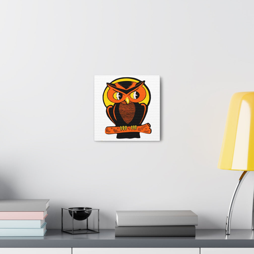 Orange Halloween Owl Mid Century Retro Halloween Print Canvas Gallery Wrap