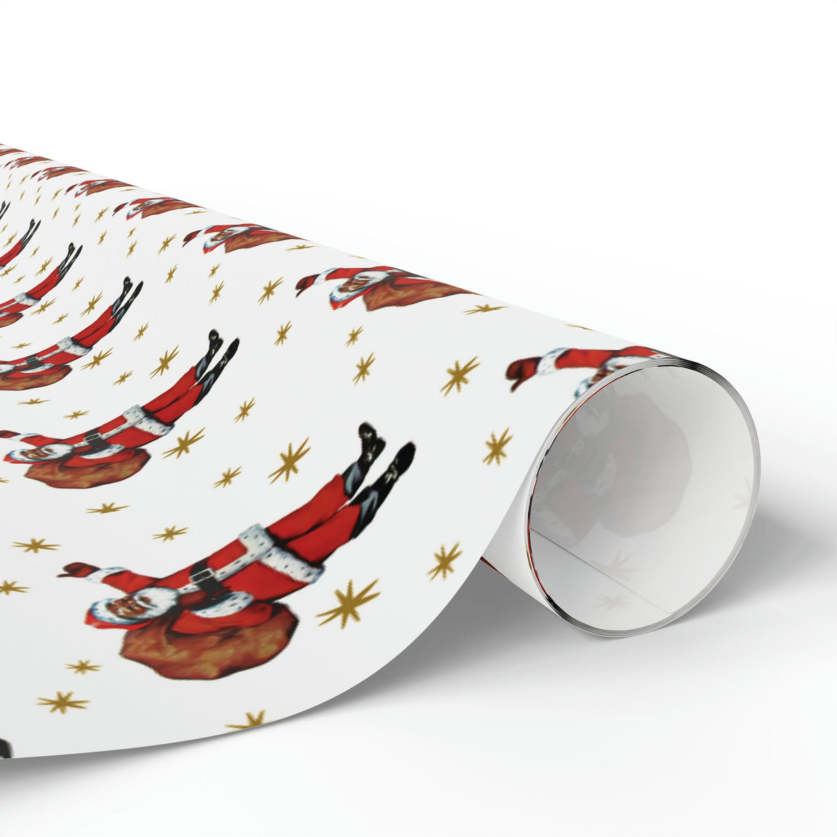 Santa Gold Stars Mid Century Retro Christmas Print Holiday Gift Wrap Paper - Glossy Or Matte