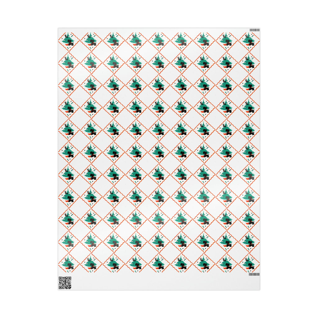 Christmas Scottie Blackbird Tree Mid Century Retro Christmas Print Holiday Gift Wrap Paper - Glossy Or Matte