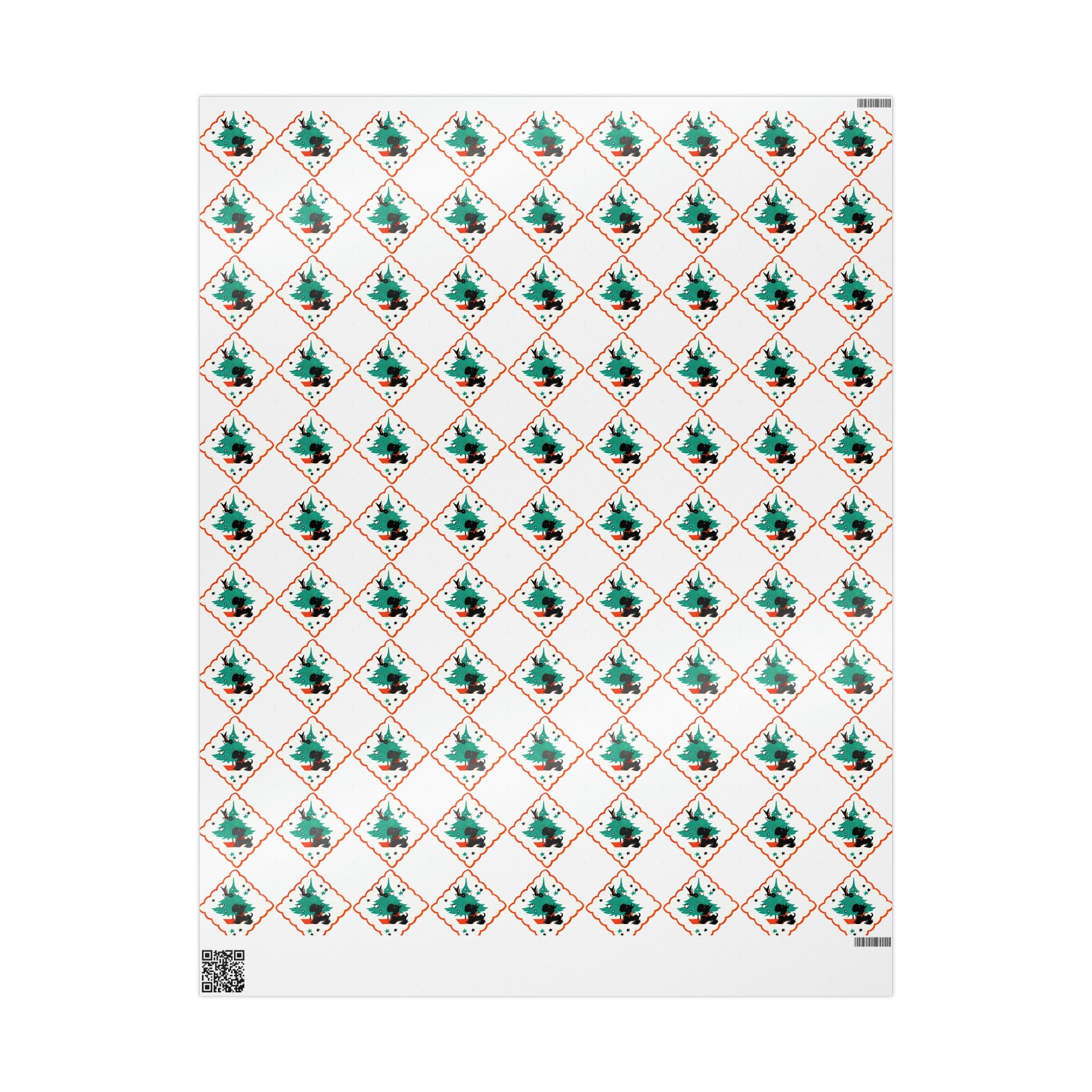 Christmas Scottie Blackbird Tree Mid Century Retro Christmas Print Holiday Gift Wrap Paper - Glossy Or Matte