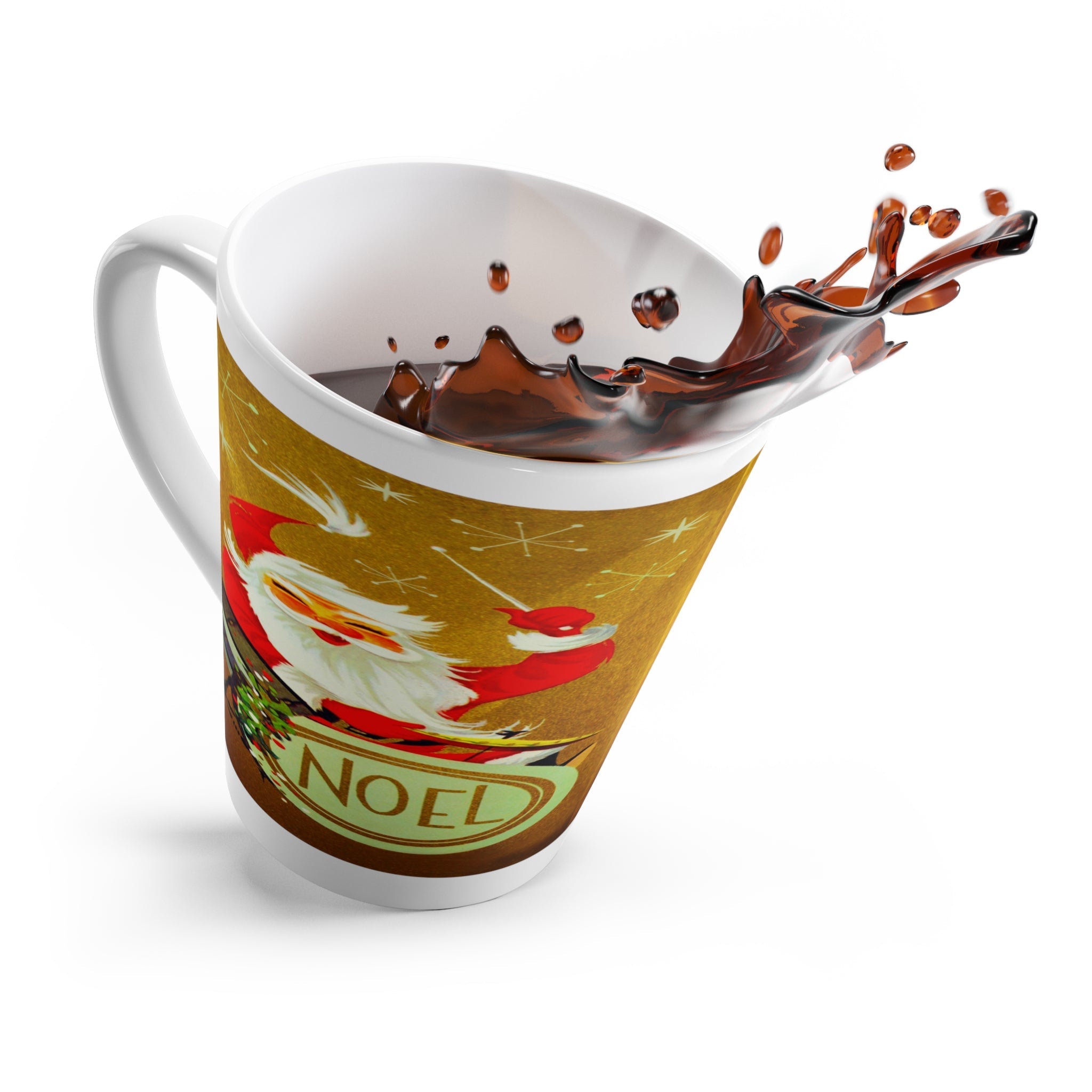 Santa On The Noel Drums Mid Century Retro Christmas Print Latte Mug