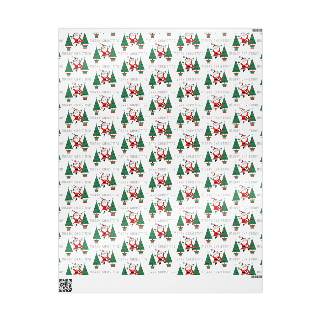Merry Christmas Santa Christmas Trees Mid Century Retro Christmas Print Holiday Gift Wrap Paper - Glossy Or Matte