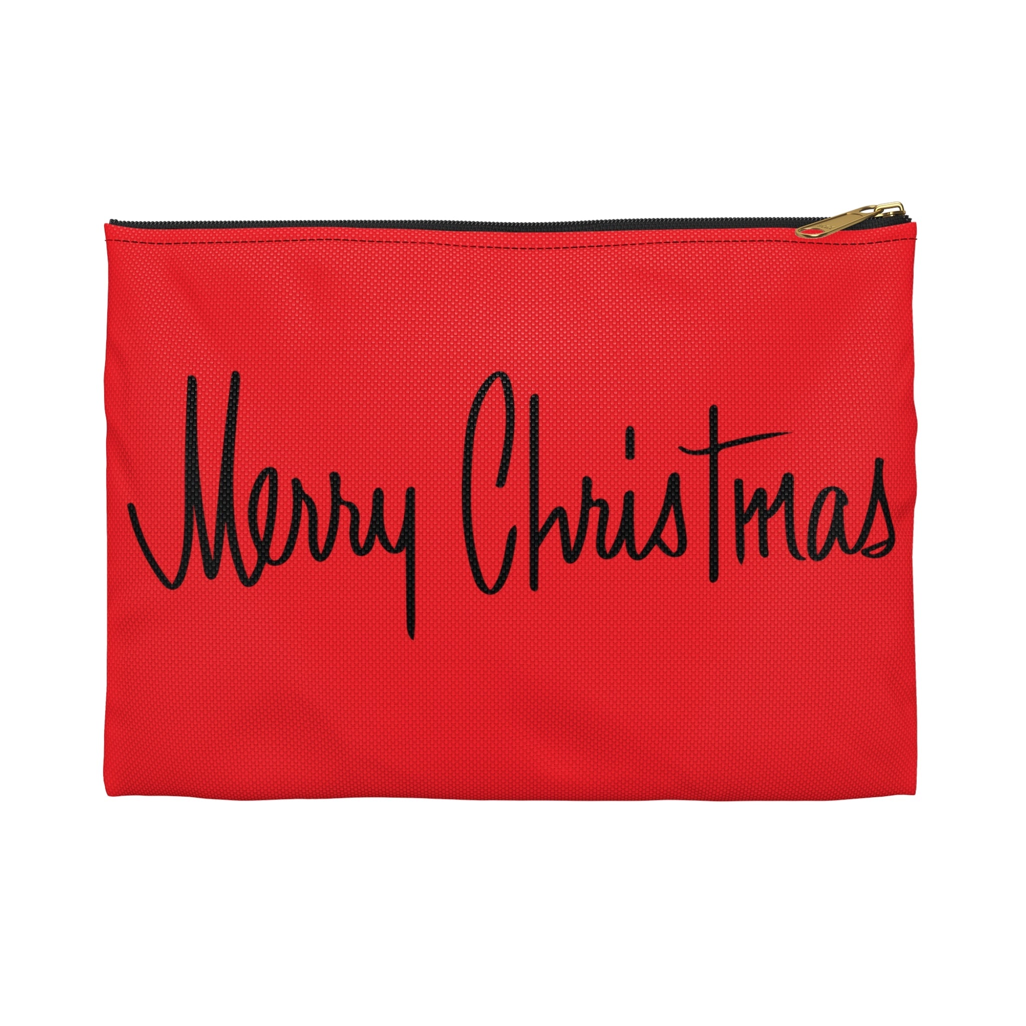 Merry Christmas Red Mid Century Retro Christmas Print Polyester Accessory Travel Pouch