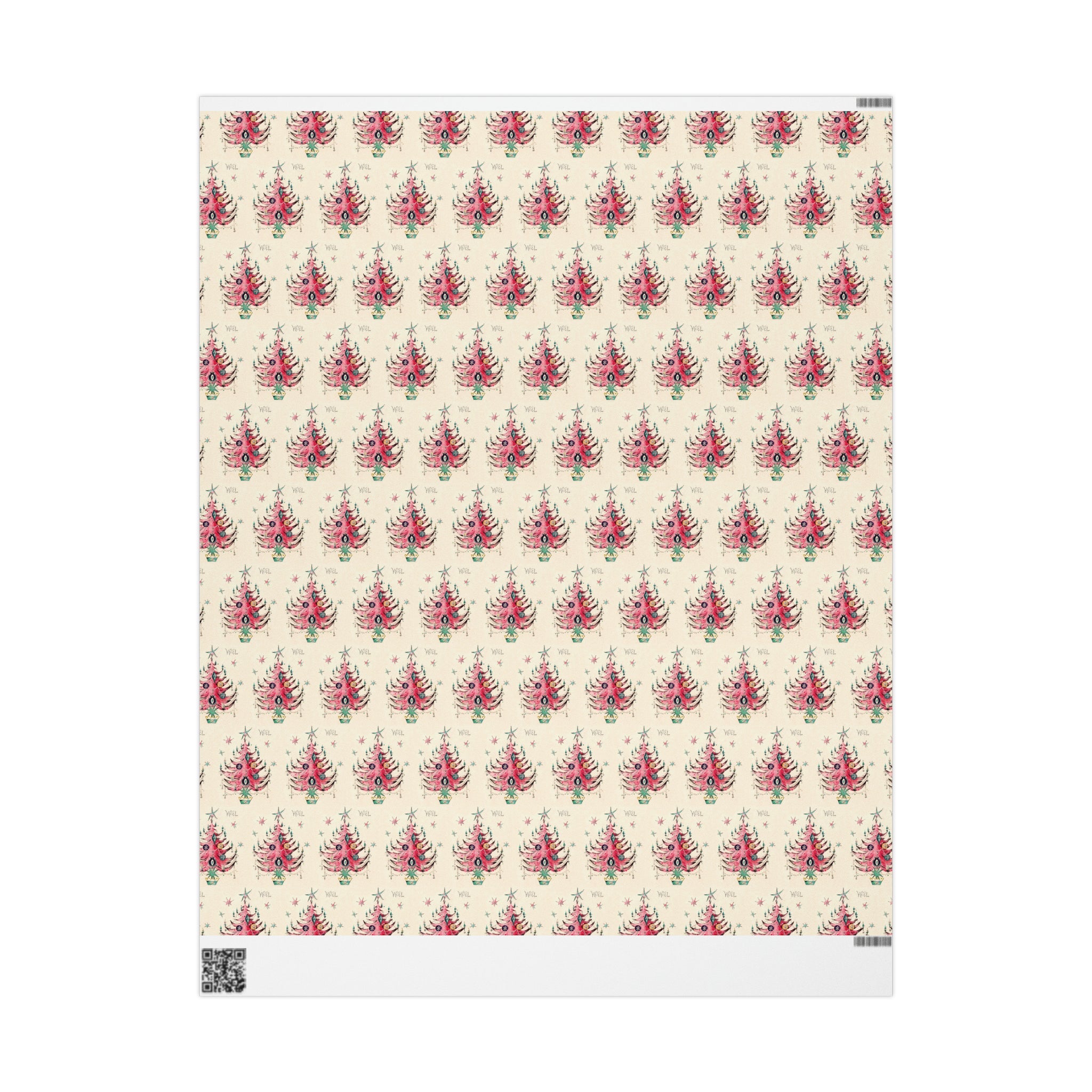 Noel Pink Christmas Trees Mid Century Retro Christmas Print Holiday Gift Wrap Paper - Glossy Or Matte