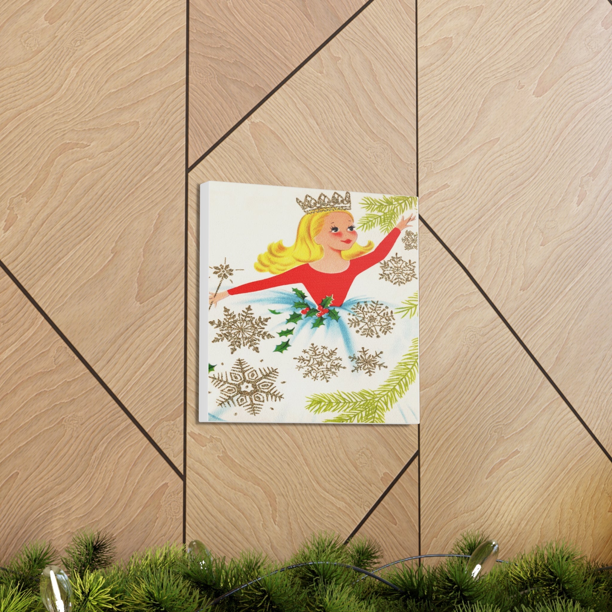 Christmas Fairy 50s Mid Century Retro Christmas Print Canvas Gallery Wrap