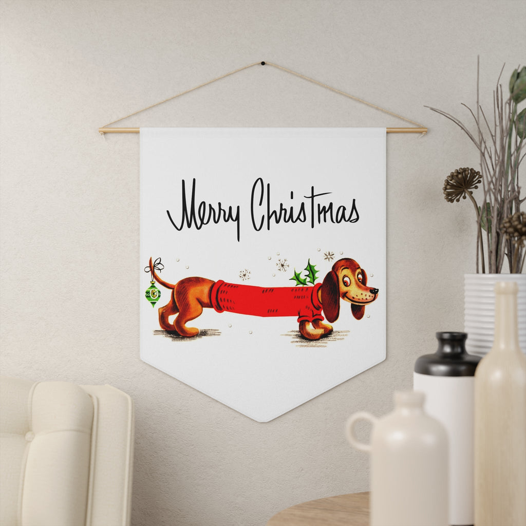 Merry Christmas Cute Christmas Dachshund Wiener Dog Retro Christmas Print Wall Hanging Banner Flag
