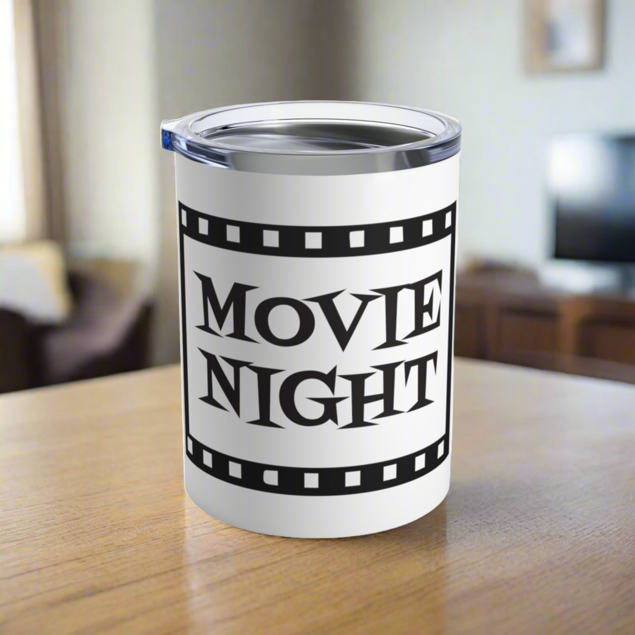 Movie Night Travel Tumbler 10oz Stainless Steel Retro Film Strip Atomic Era Design