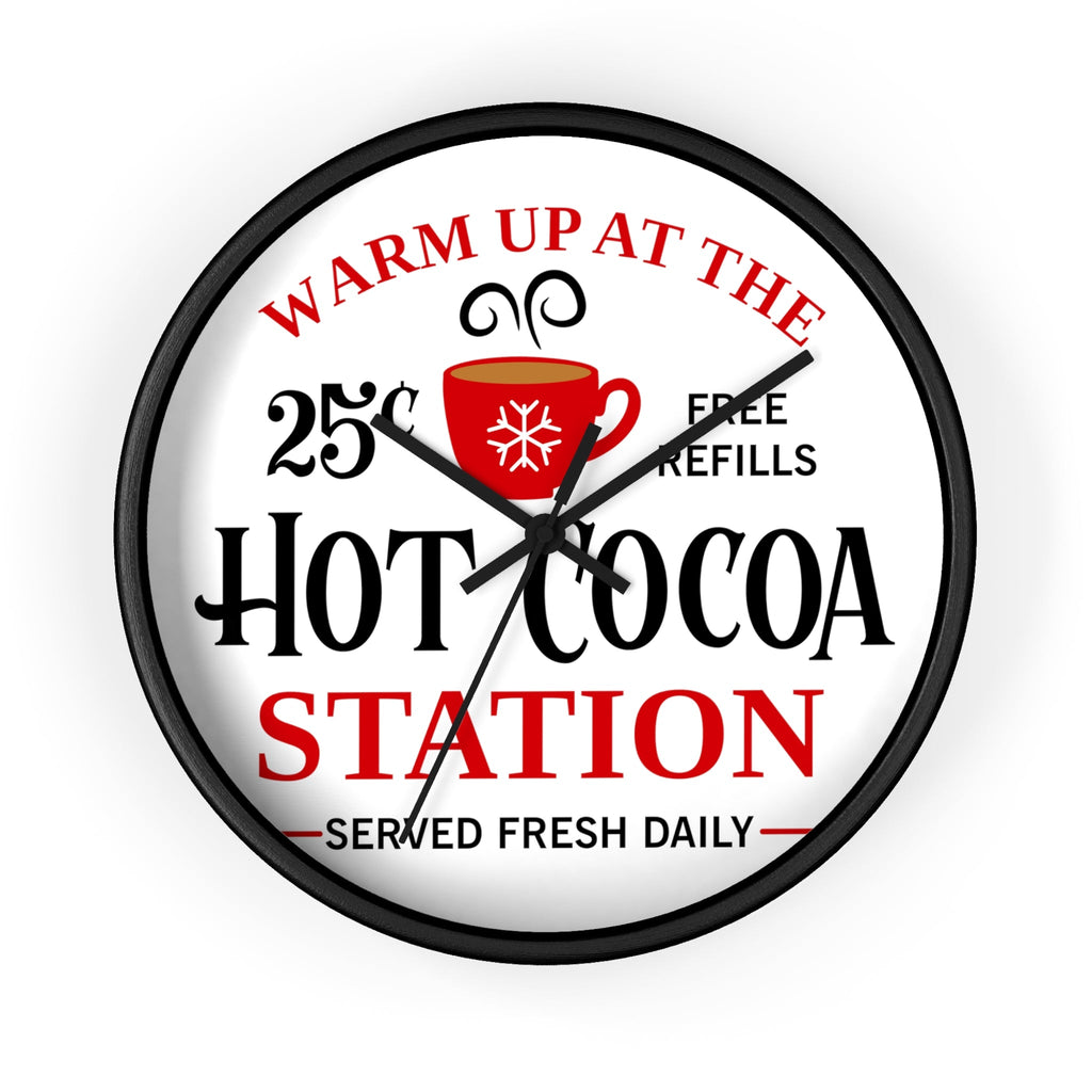 Warm Up At The Hot Cocoa Station Christmas Black Christmas Wall Clock