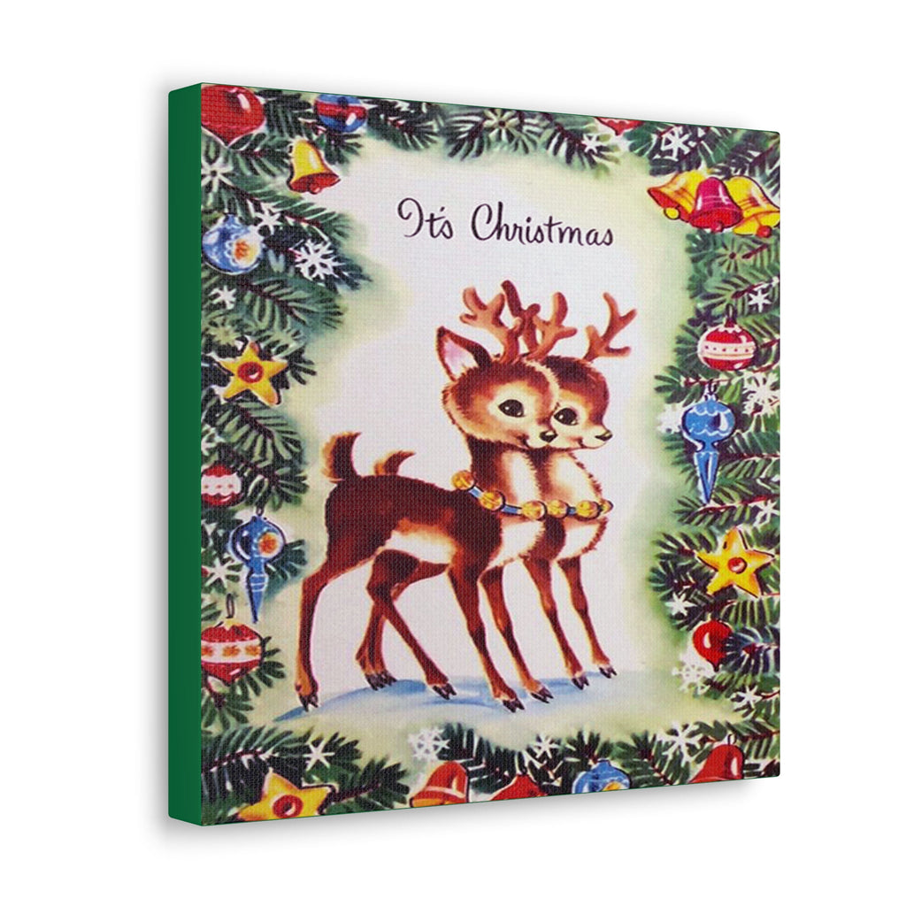 It's Christmas Cute Reindeer 50s Mid Century Retro Christmas Print Canvas Gallery Wrap