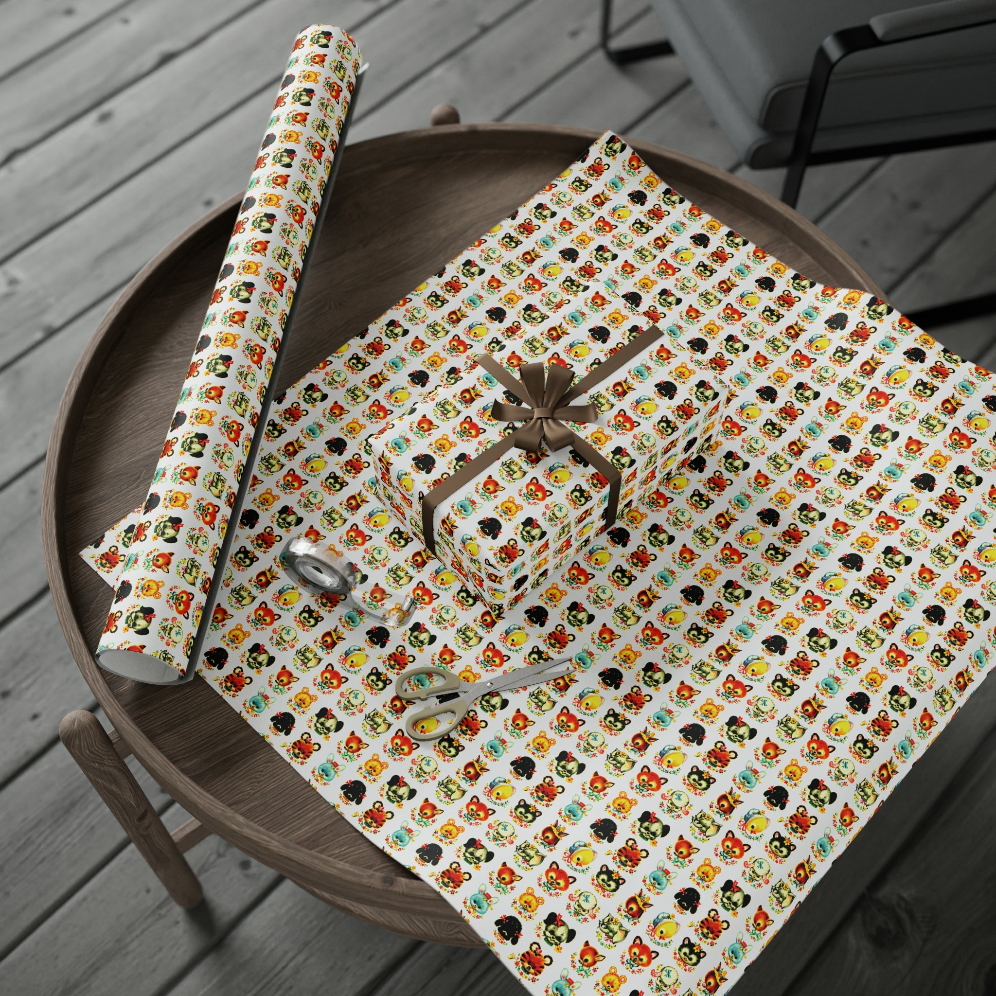 Cute Mid Century Baby Animals Mid Century Retro Print Baby Shower Birthday Holiday Gift Wrap Paper - Glossy Or Matte