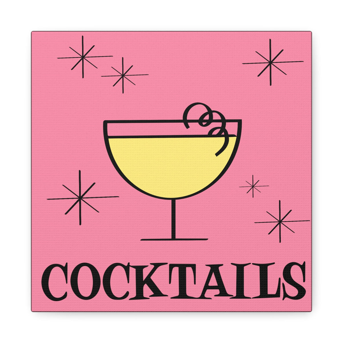 Cocktails Pink Mid Century Retro Design Pink Canvas Gallery Wrap