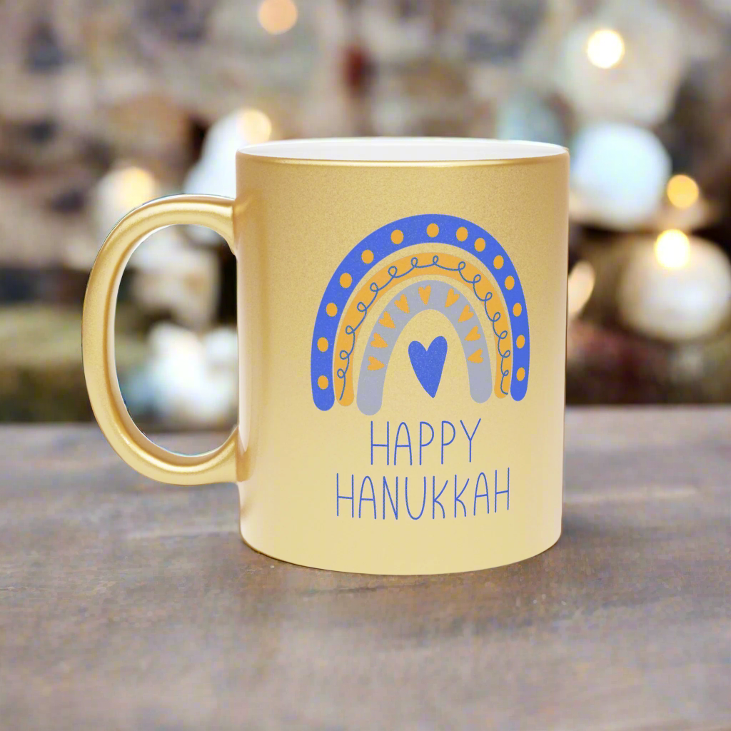 Happy Hanukkah Boho Rainbow Gold Metallic Mug