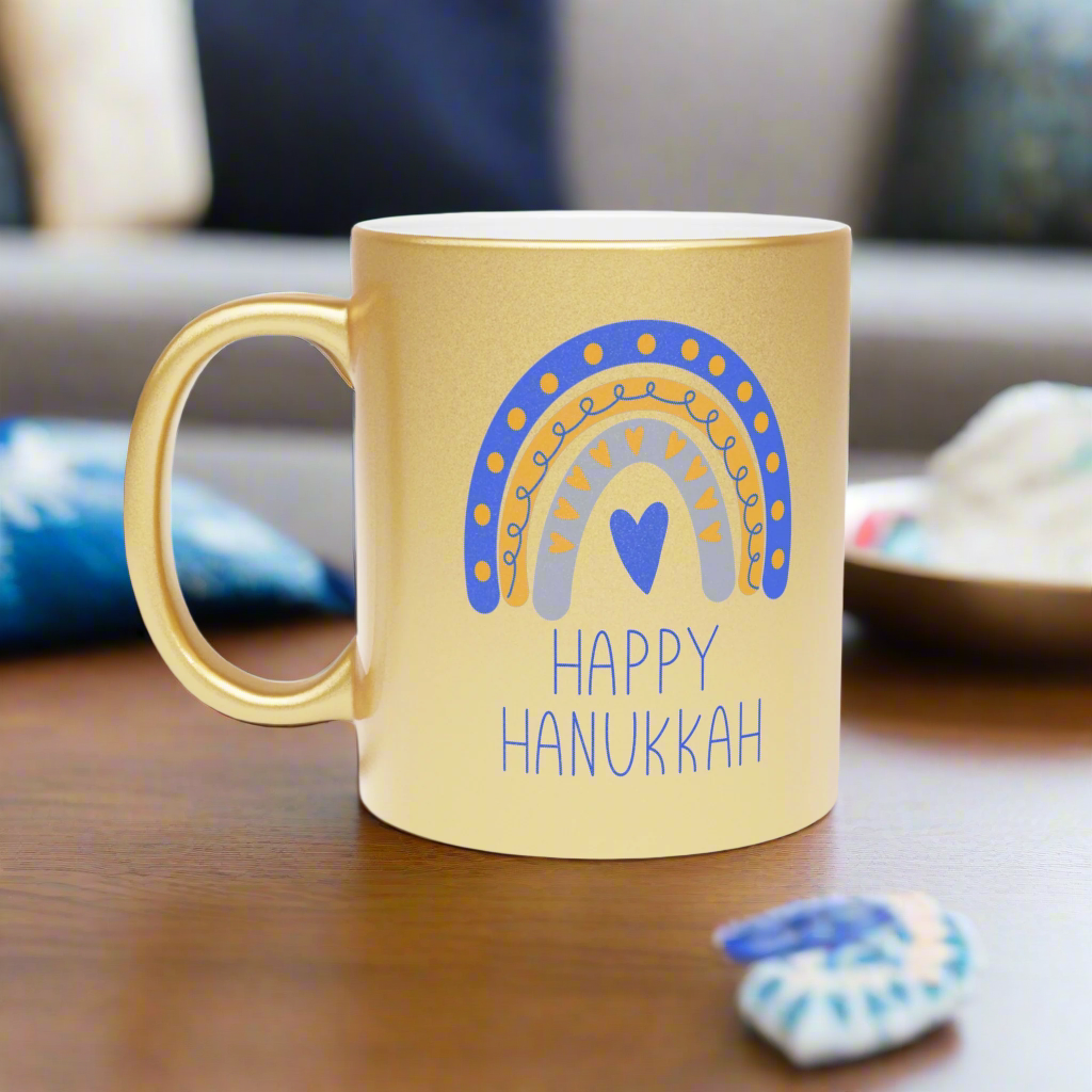 Happy Hanukkah Boho Rainbow Gold Metallic Mug