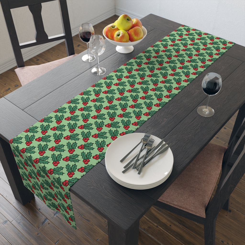 Cute Christmas Holly Christmas Print Home Decor Cotton Poly Table Runner