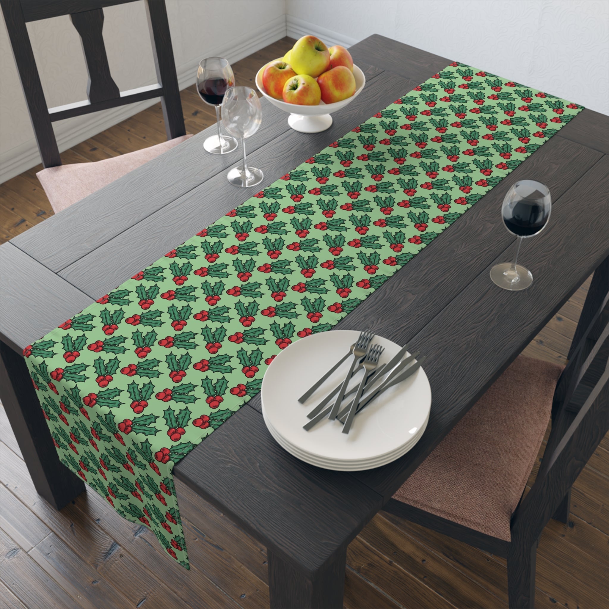 Cute Christmas Holly Christmas Print Home Decor Cotton Poly Table Runner