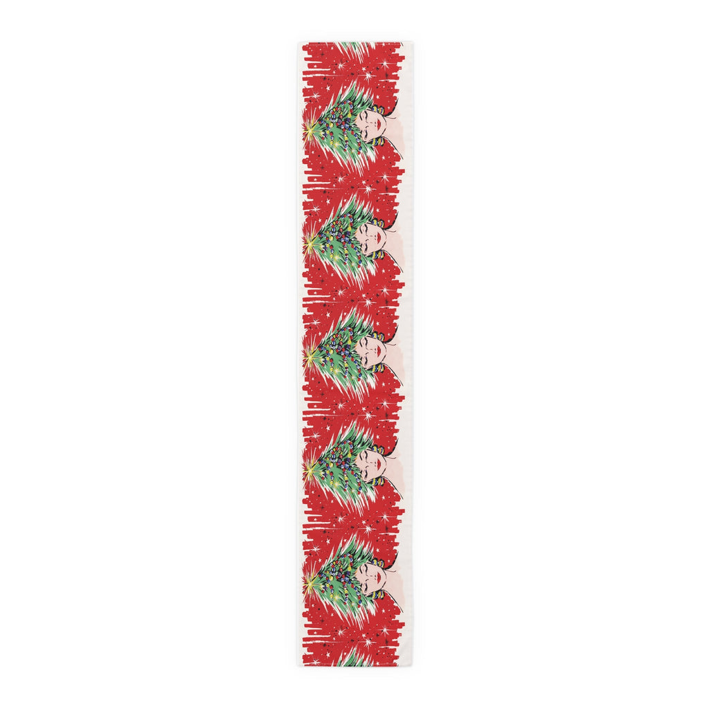Christmas Tree Hat Lady 50s Mid Century Retro Christmas Print Home Decor Cotton Poly Table Runner