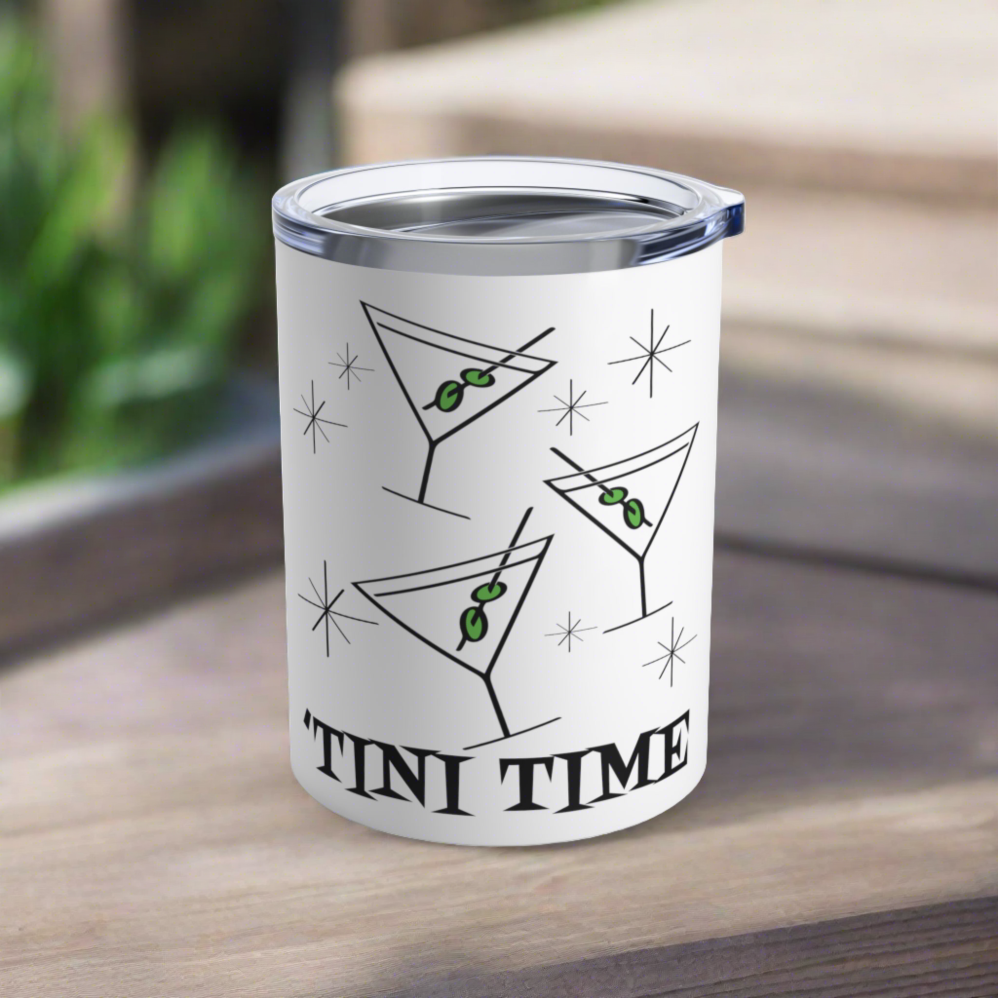 'Tini Time Martini Cocktails Atomic Mid Century Retro Style Stainless Steel Tumbler 10oz