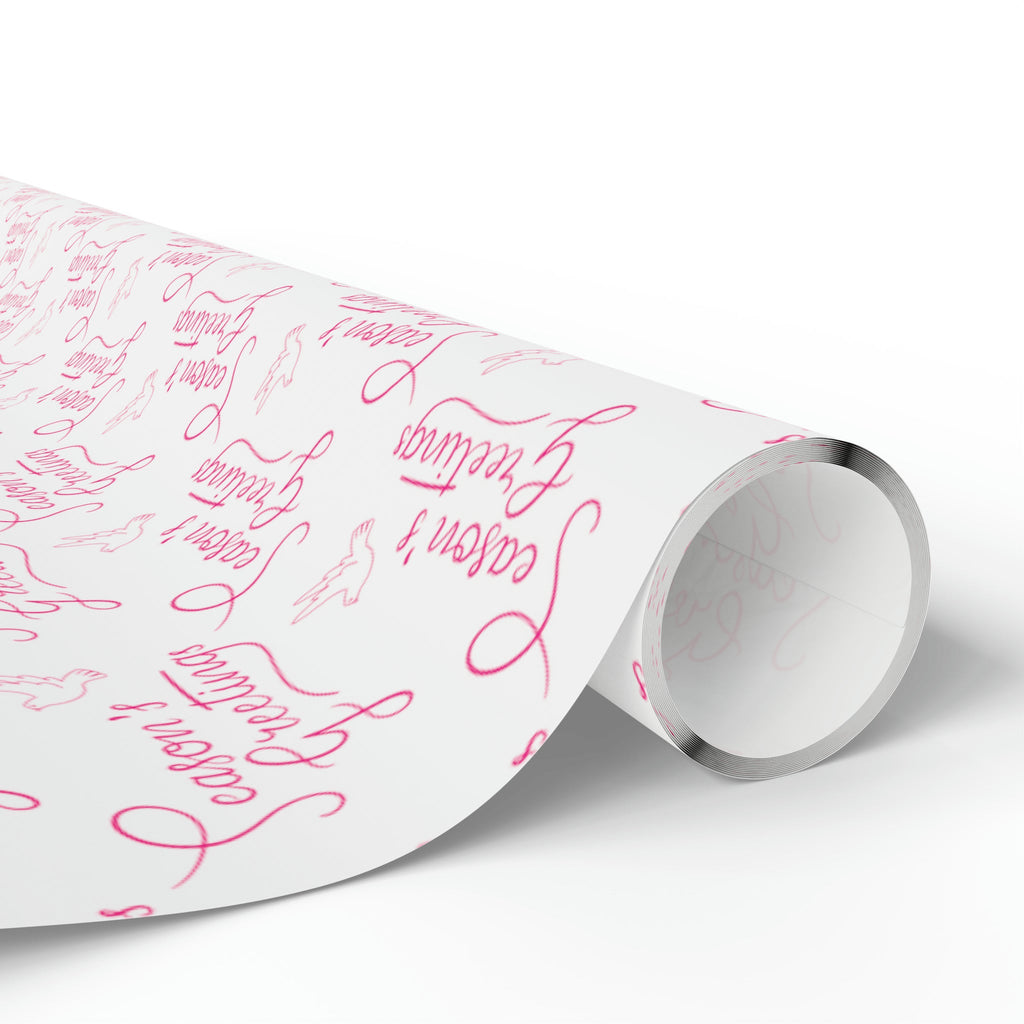 Season's Greetings Pink Dove Pink Retro Style Christmas Print Holiday Gift Wrap Paper - Glossy Or Matte