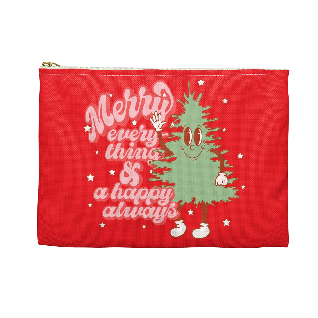 Merry Everything And A Happy Always Cute Christmas Tree Retro Style Christmas Print Polyester Accessory Travel Bag Pouch