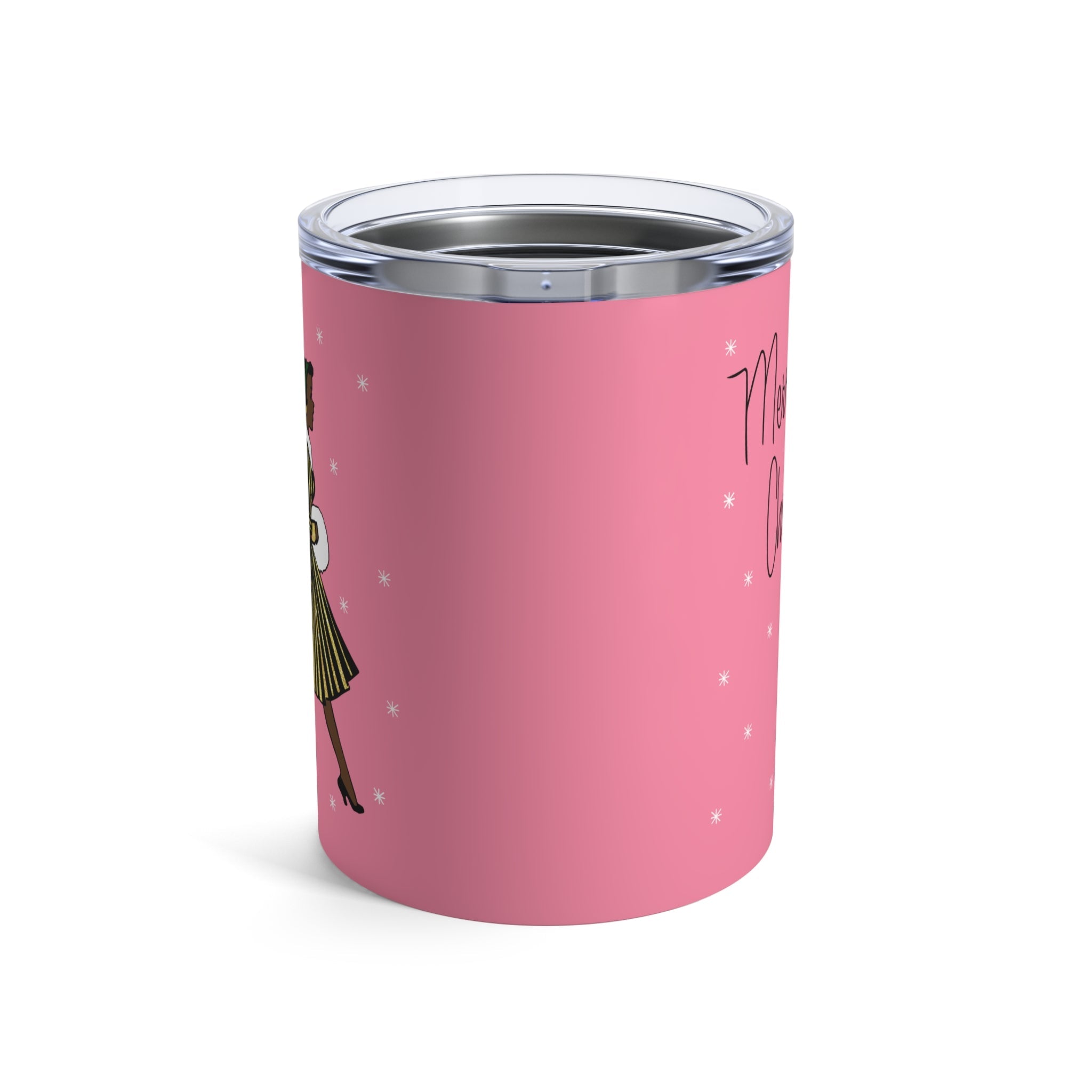 Merry Christmas Lady Retro Pink Christmas Print Stainless Steel Tumbler 10oz