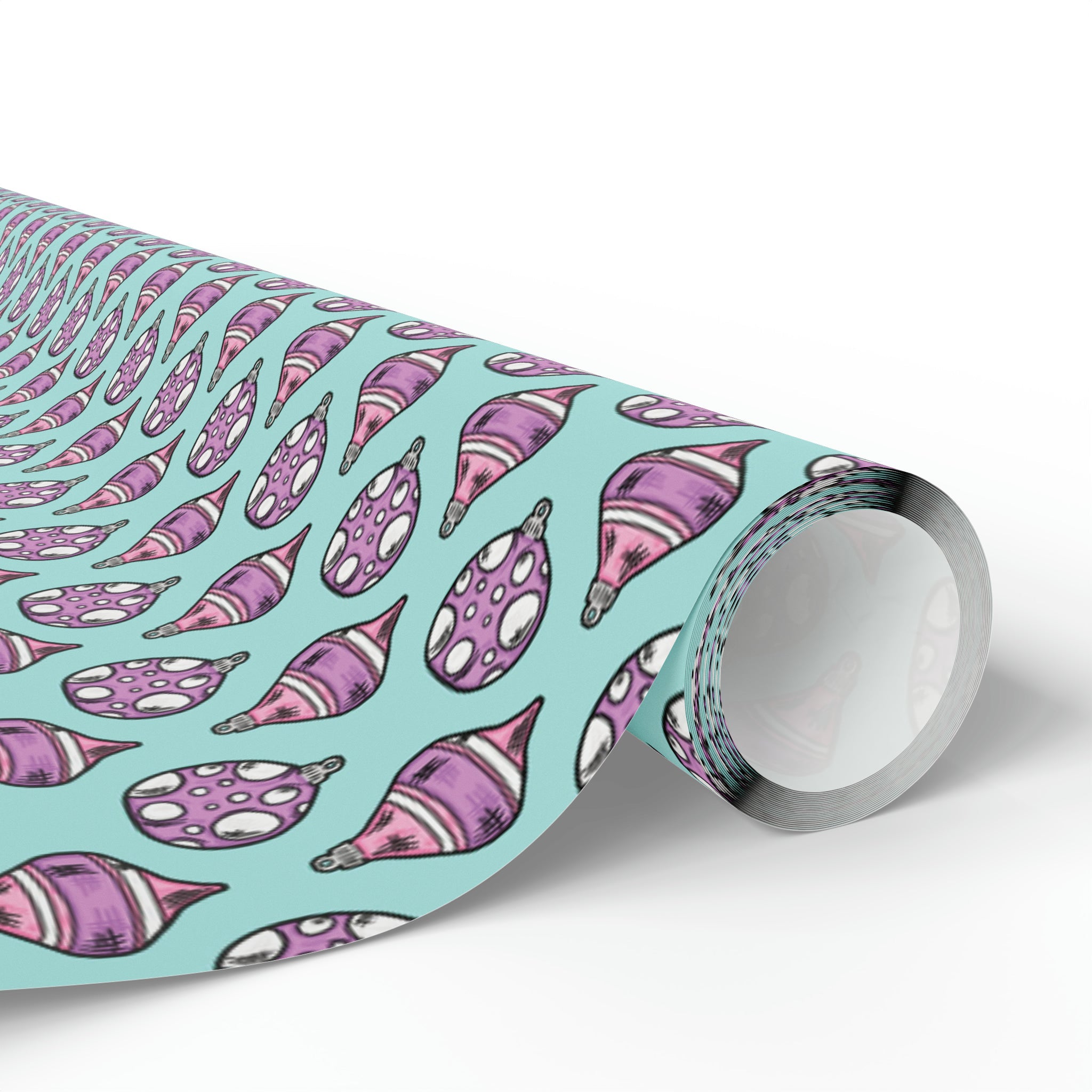 Pink Purple Ornaments Teal Christmas Print Holiday Gift Wrap Paper - Glossy Or Matte