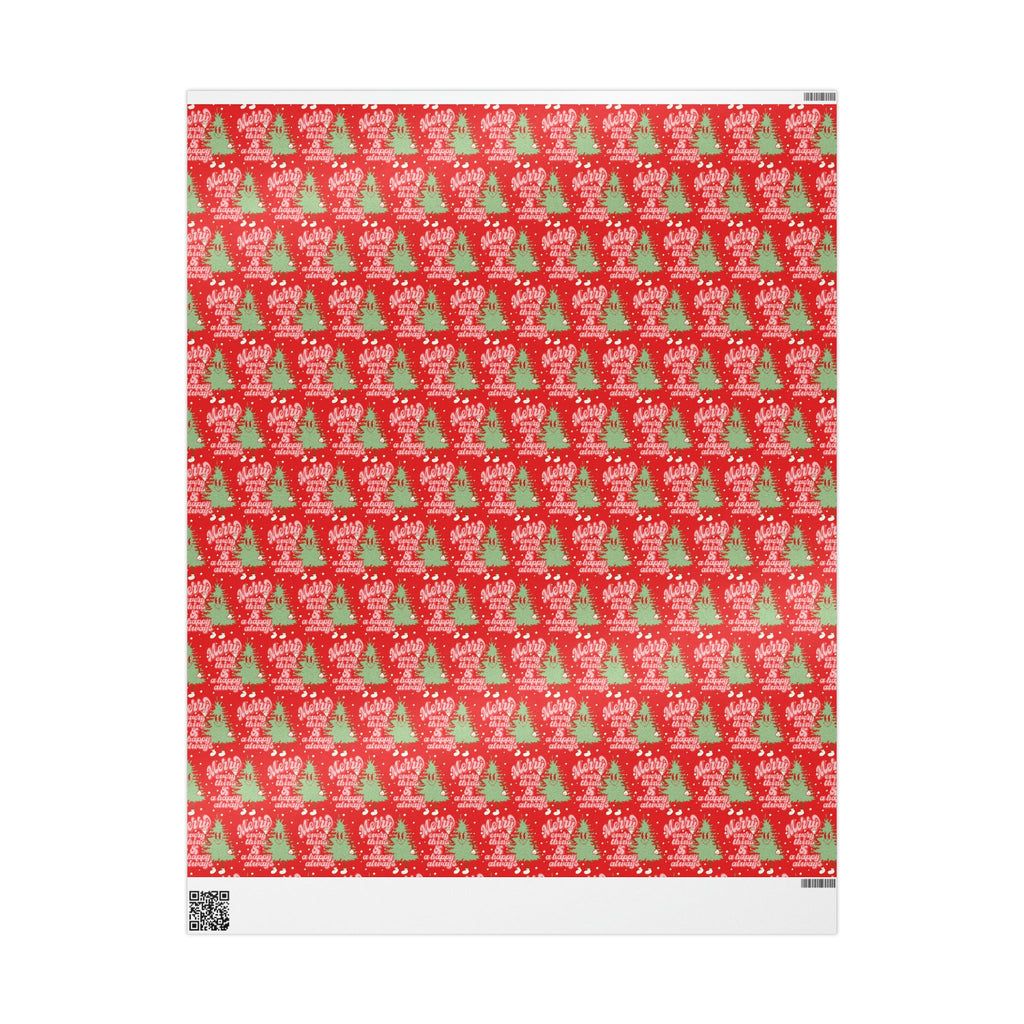 Merry Everything And Happy Always Cute Christmas Tree Retro Style Christmas Holiday Gift Wrap Paper - Glossy Or Matte