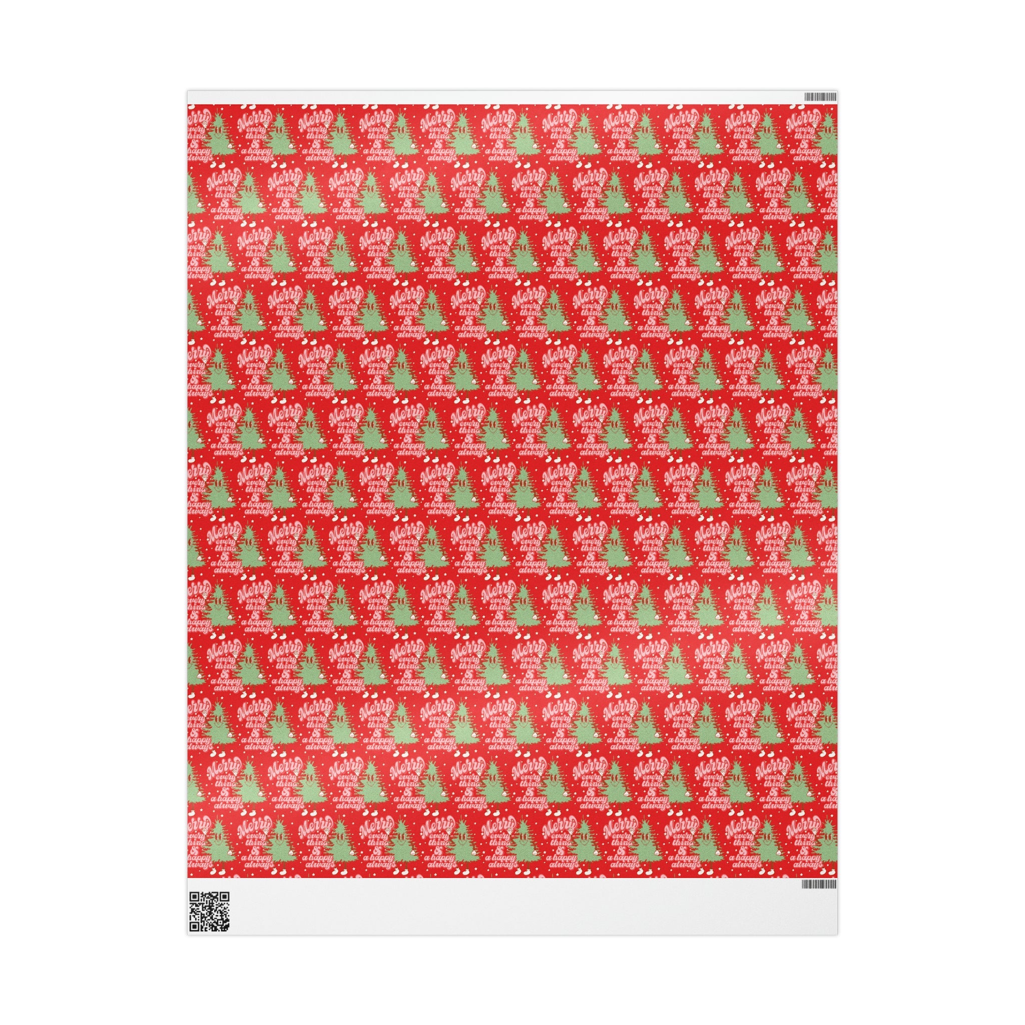 Merry Everything And Happy Always Cute Christmas Tree Retro Style Christmas Holiday Gift Wrap Paper - Glossy Or Matte