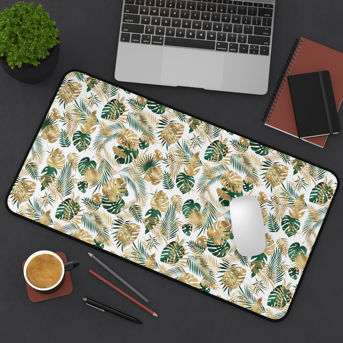 Gold and Green Palm Desk Mat - 3 size options