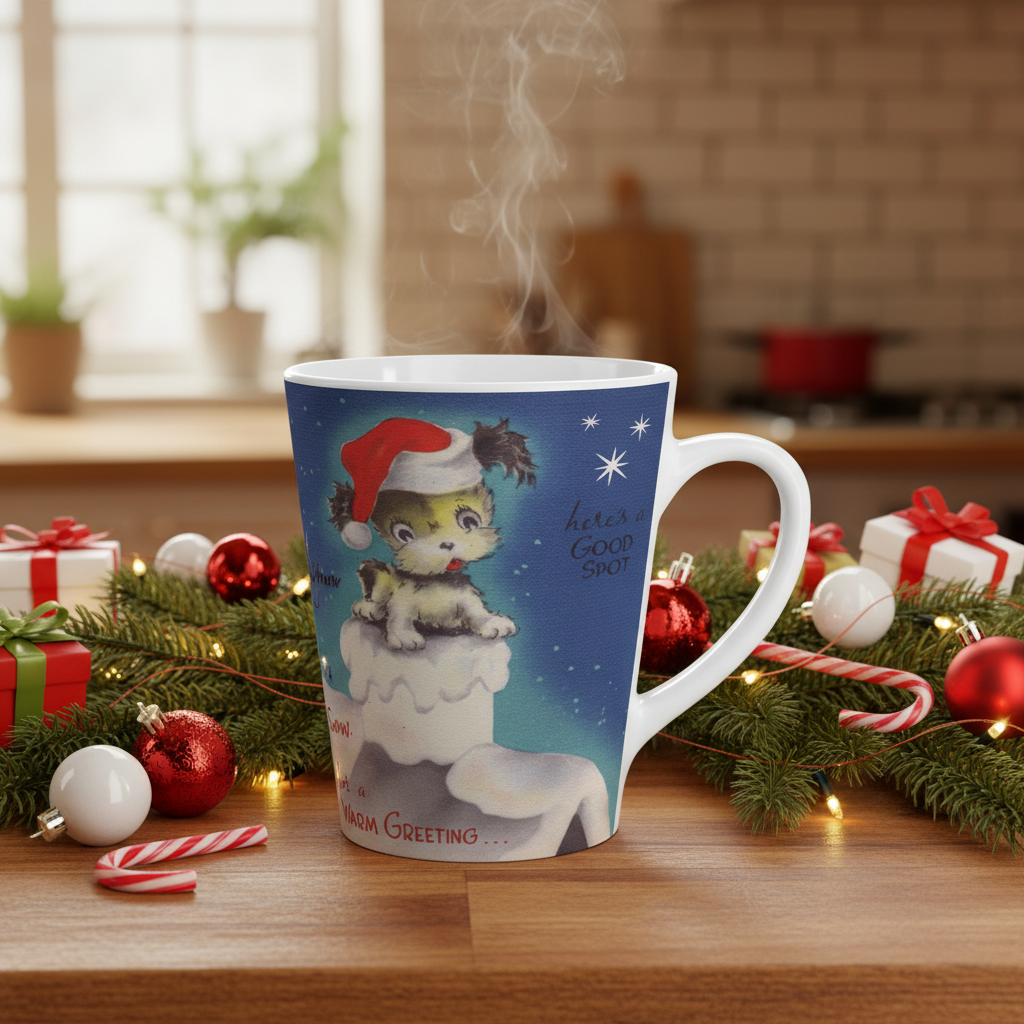 Cute Puppy Retro Christmas Print Latte Coffee Mug
