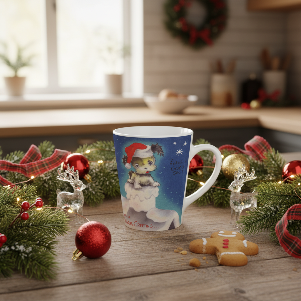 Cute Puppy Retro Christmas Print Latte Coffee Mug
