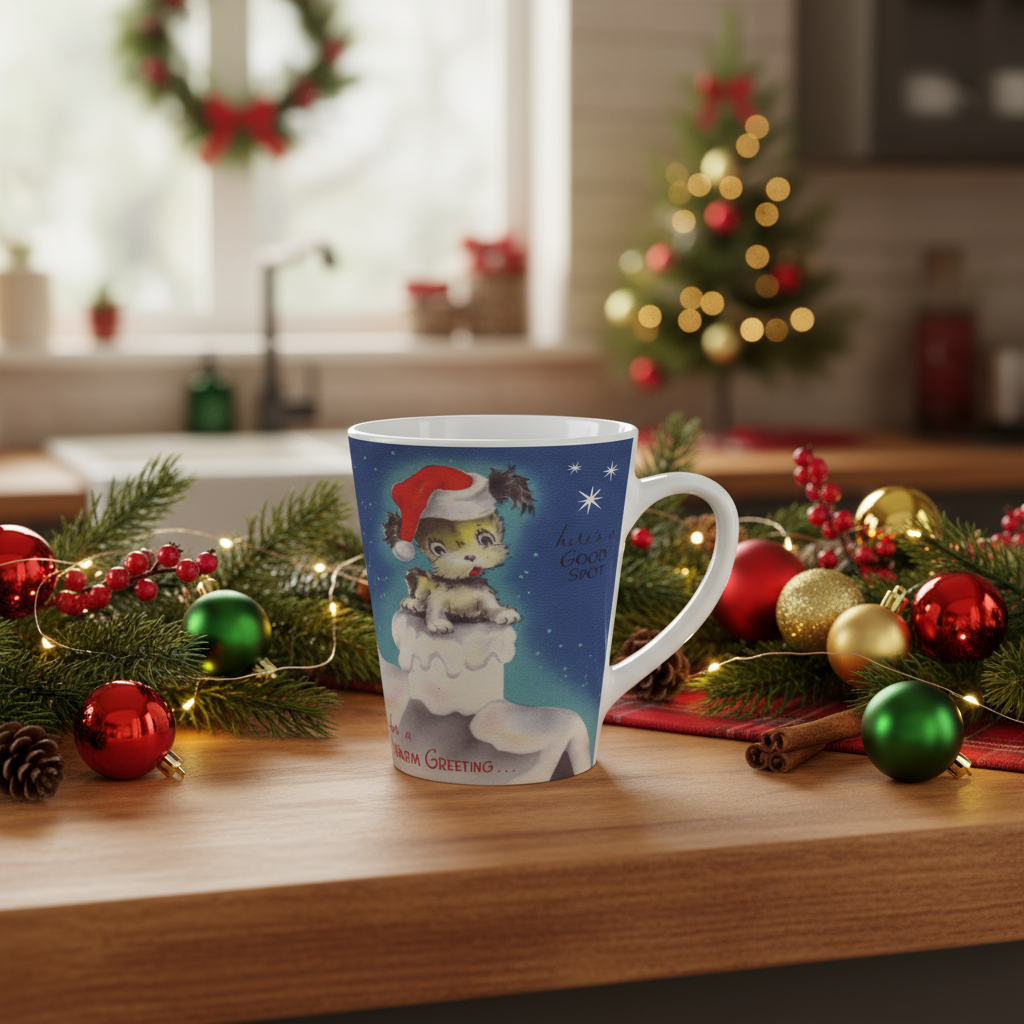 Cute Puppy Retro Christmas Print Latte Coffee Mug