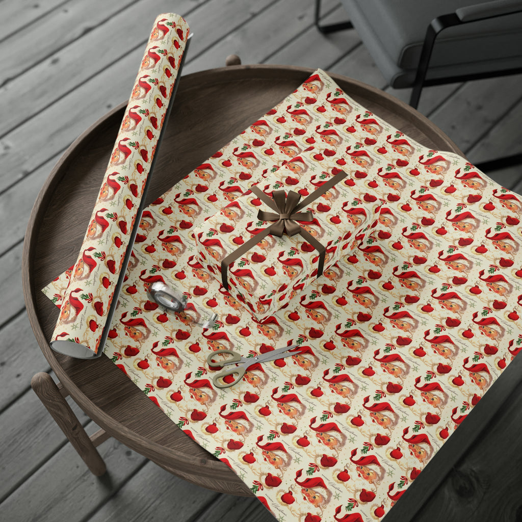 Merry Christmas Santa Under The Mistletoe Mid Century Retro Christmas Print Holiday Gift Wrap Paper - Glossy Or Matte