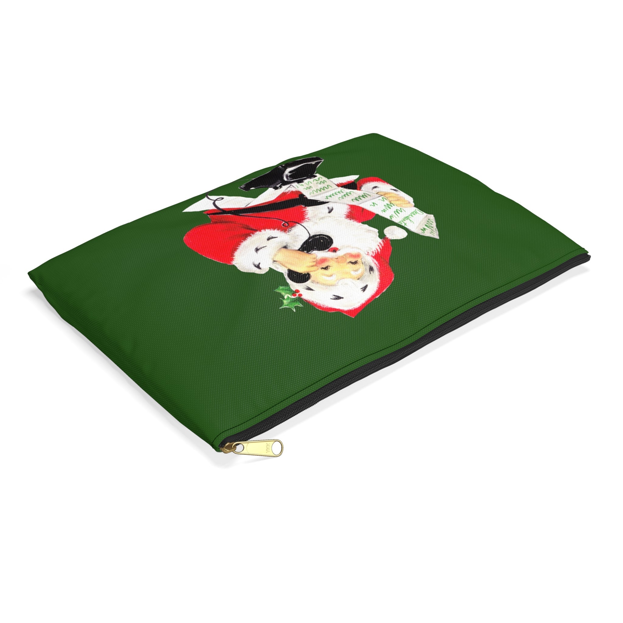 Santa Checking His List On Telephone Mid Century Retro Christmas Print Accessory Polyester Pouch Travel Bag