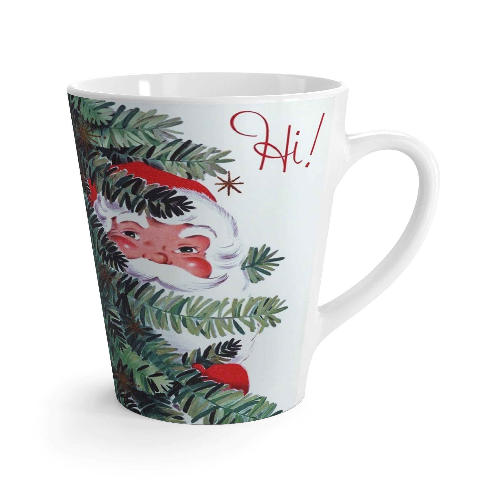 Hi! Santa In Christmas Tree Mid Century Retro Christmas Print Latte Coffee Mug