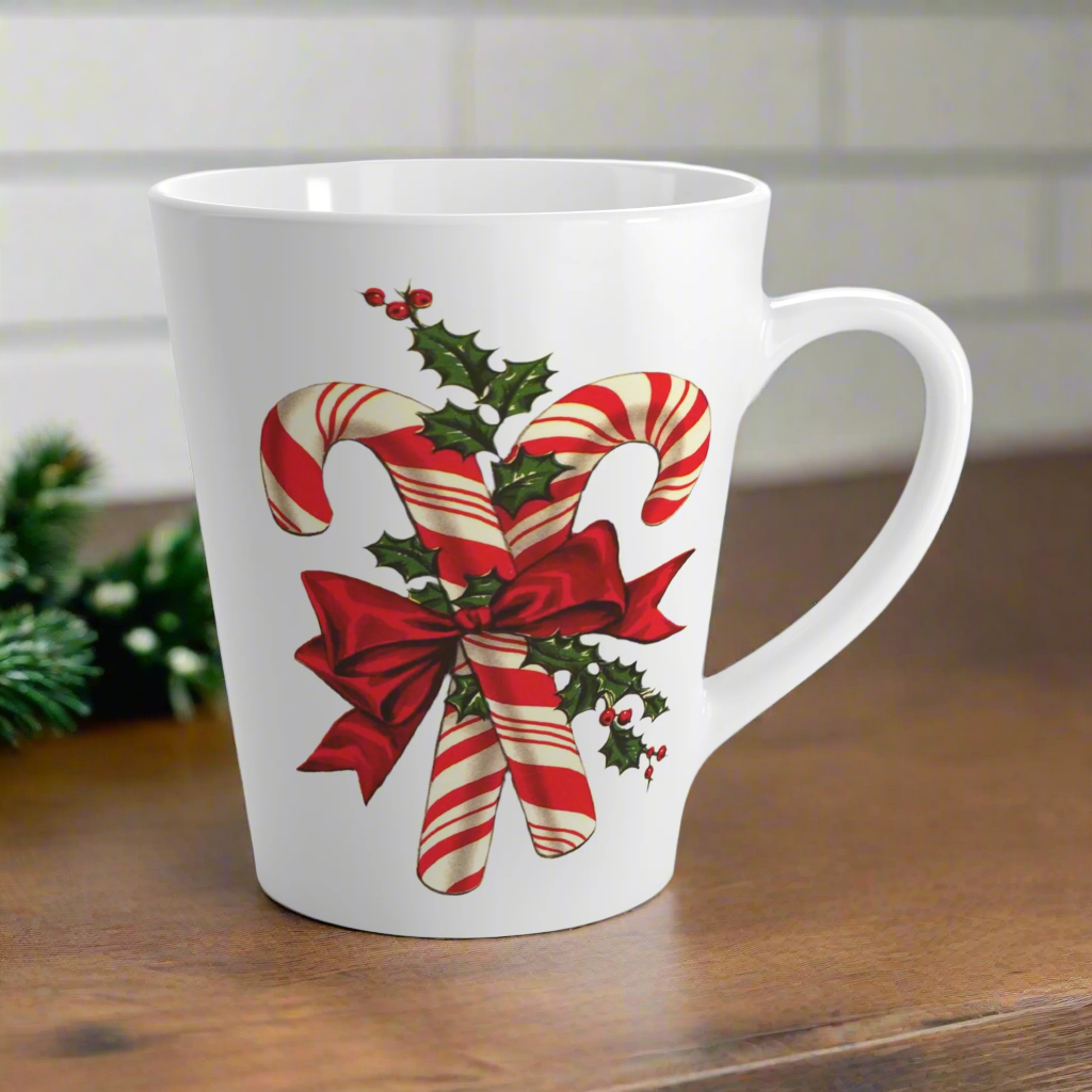 Candy Cane Holly Retro Christmas Latte Coffee Mug