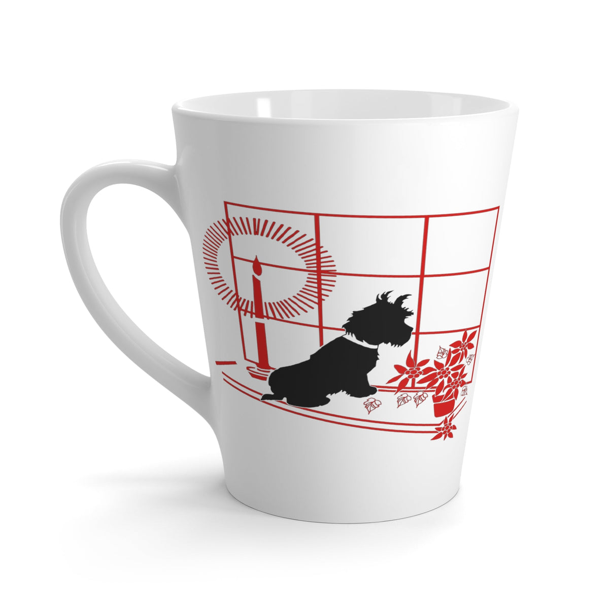 Christmas Scottie In Window With Poinsettias Retro Mid Century Christmas Print Latte Mug